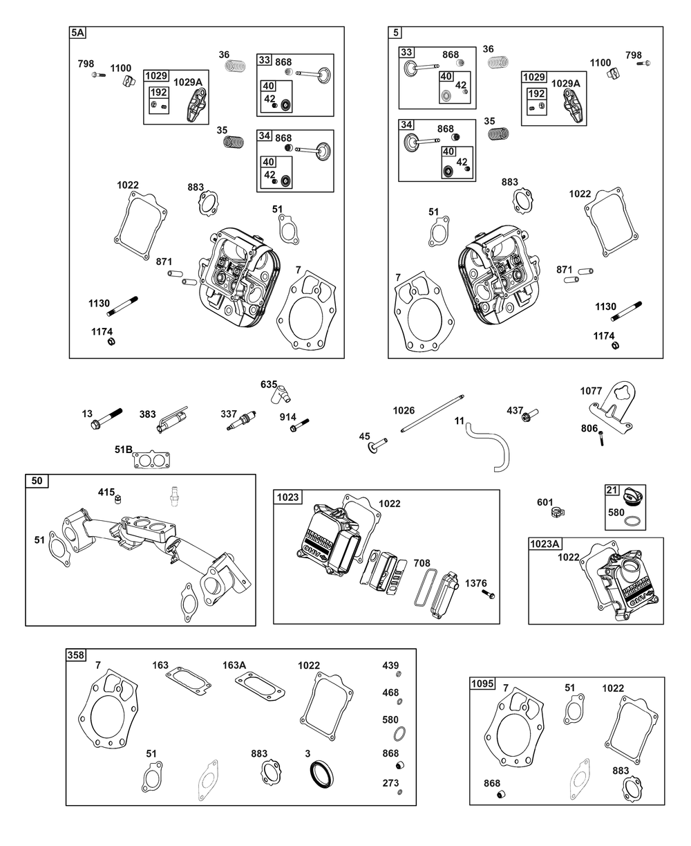Cylinder Head Group Diagram and Parts List for 613277-0011-E1 400000 - 699999 Briggs and Stratton Engine